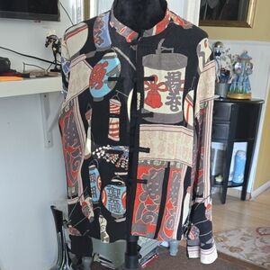 CITRON ASIAN MOTIF BLOUSE SILK BLOUSE SIZE XL